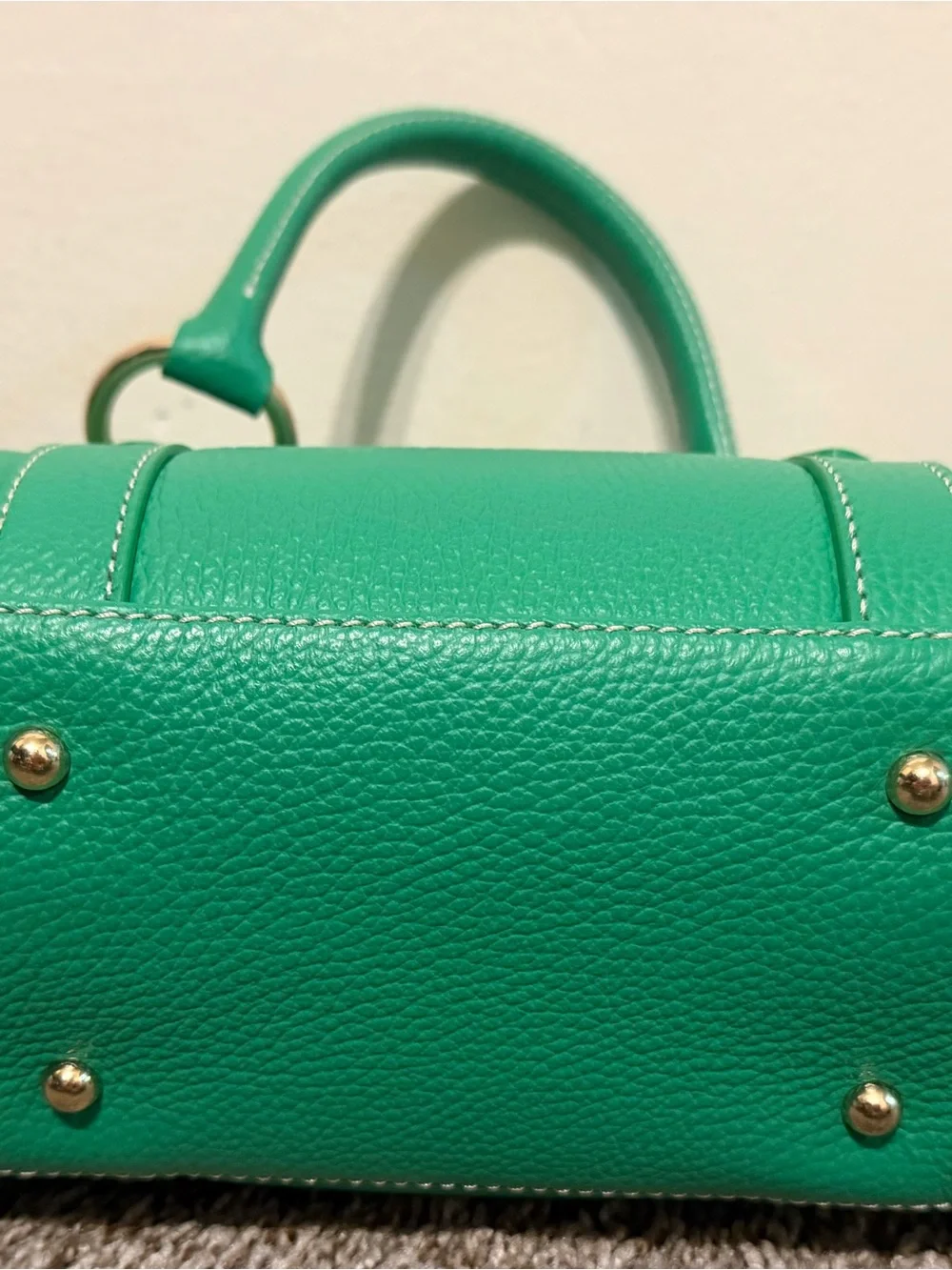 Dooney & Bourke Kelly Green Lucca Pebbled Leather Satchel with Gold Hardware